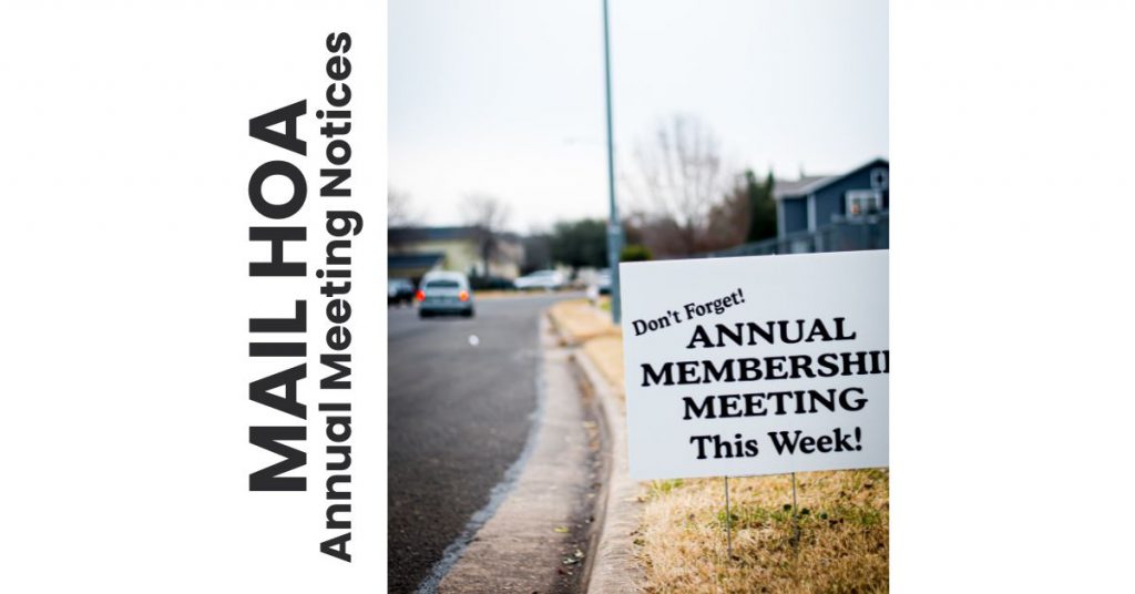 a sign in the front yard with a reminder about an HOA annual meeting coming up for HOA community members