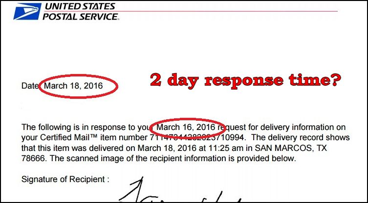 Certified Mail Return Receipt Delays ERR