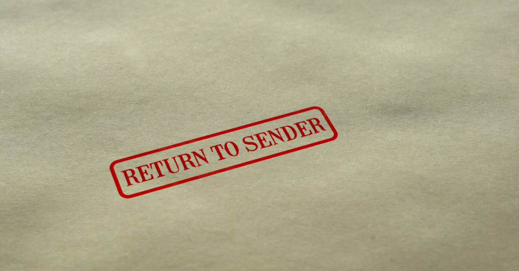 Return to sender written in red ink for return mail