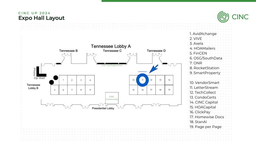 CINCUP show expo hall layout with LetterStream's booth highlighted.